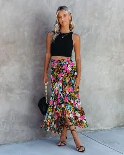 SUGA-001 Wonderland Floral Ruffle Maxi Skirt - FINAL SALE