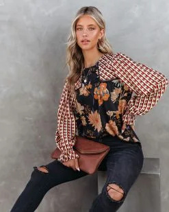 Work Of Art Printed Satin Blouse - Black Multi - FINAL SALE -clothes Sales WorkOfArtPrintedSatinBlouseBlackMulti109