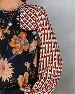 Work Of Art Printed Satin Blouse - Black Multi - FINAL SALE -clothes Sales WorkOfArtPrintedSatinBlouseBlackMulti47