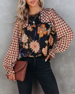 Work Of Art Printed Satin Blouse - Black Multi - FINAL SALE