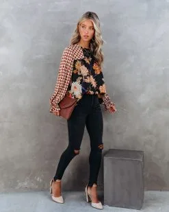 Work Of Art Printed Satin Blouse - Black Multi - FINAL SALE -clothes Sales WorkOfArtPrintedSatinBlouseBlackMulti84