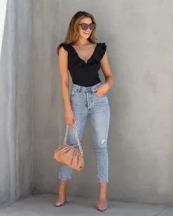 BLUE-001 Worth It Ruffle Trim Bodysuit - Black - FINAL SALE -clothes Sales WorthItRuffleTrimBodysuitBlack2