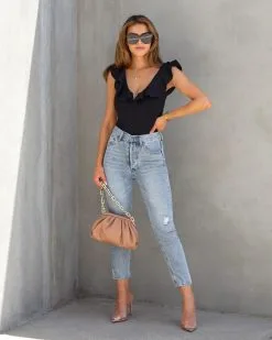 BLUE-001 Worth It Ruffle Trim Bodysuit - Black - FINAL SALE -clothes Sales WorthItRuffleTrimBodysuitBlack3