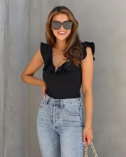 BLUE-001 Worth It Ruffle Trim Bodysuit - Black - FINAL SALE -clothes Sales WorthItRuffleTrimBodysuitBlack35