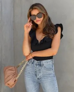 BLUE-001 Worth It Ruffle Trim Bodysuit - Black - FINAL SALE -clothes Sales WorthItRuffleTrimBodysuitBlack40