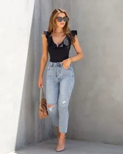 BLUE-001 Worth It Ruffle Trim Bodysuit - Black - FINAL SALE -clothes Sales WorthItRuffleTrimBodysuitBlack46
