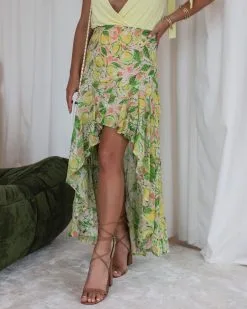 OLIA-001 Positano Bloom Chiffon Midi Skirt -clothes Sales YellowFloralSkirt 3