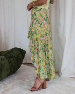 OLIA-001 Positano Bloom Chiffon Midi Skirt -clothes Sales YellowFloralSkirt 4