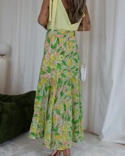 OLIA-001 Positano Bloom Chiffon Midi Skirt -clothes Sales YellowFloralSkirt 5