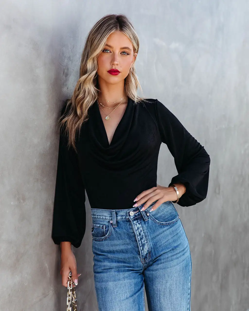 SKYL-002 You Go Girl Cowl Neck Drape Bodysuit - Black - FINAL SALE 5 SKYL-002 You Go Girl Cowl Neck Drape Bodysuit - Black - FINAL SALE - Image 5