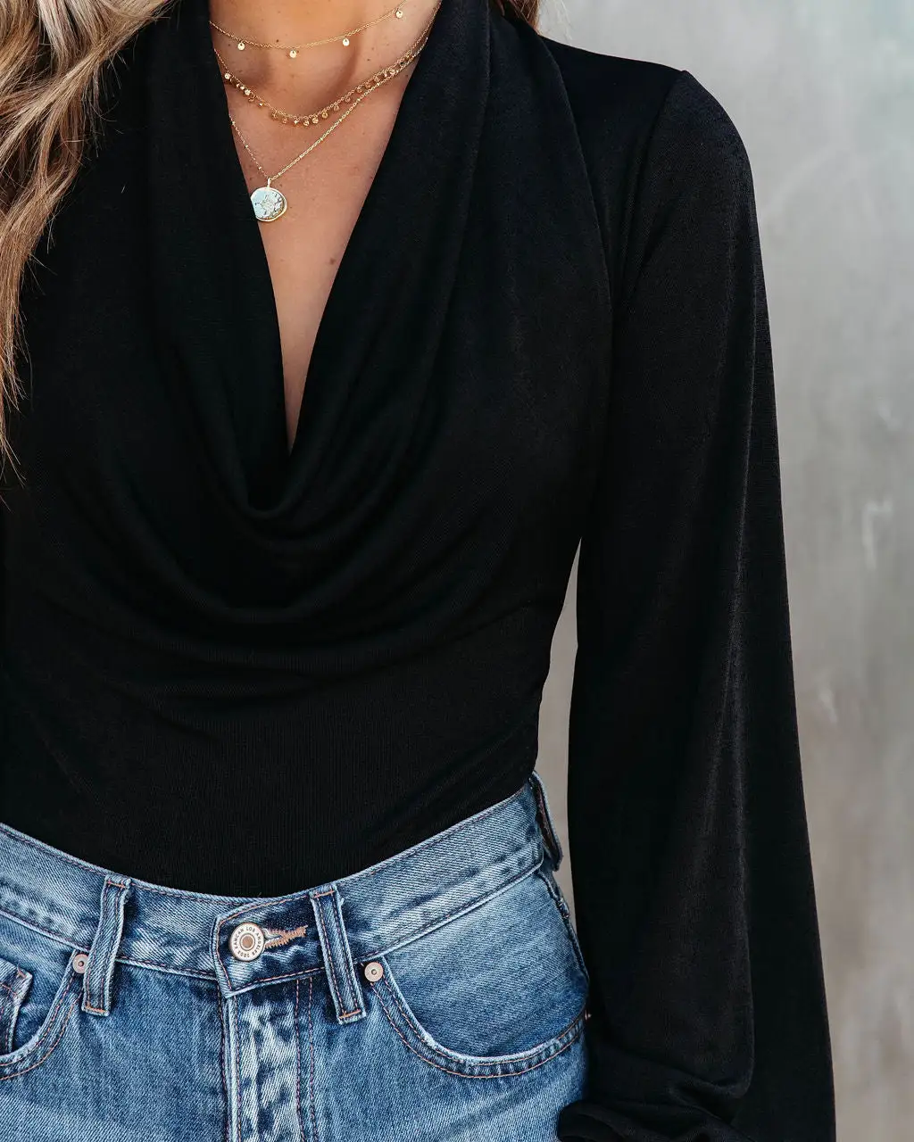 SKYL-002 You Go Girl Cowl Neck Drape Bodysuit - Black - FINAL SALE 2 SKYL-002 You Go Girl Cowl Neck Drape Bodysuit - Black - FINAL SALE - Image 2