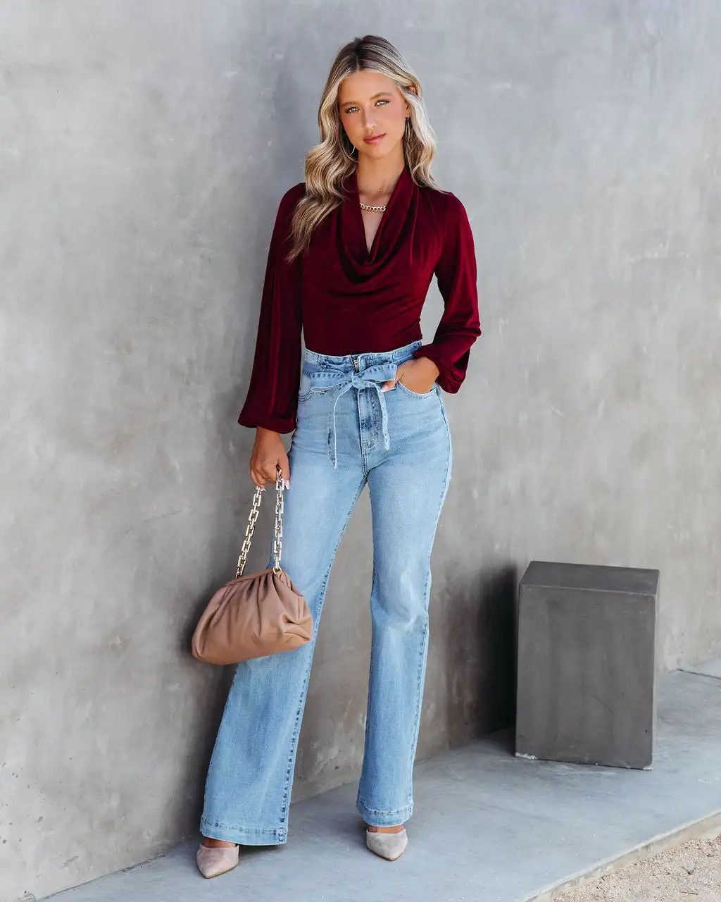 SKYL-002 You Go Girl Cowl Neck Drape Bodysuit - Wine - FINAL SALE 3 SKYL-002 You Go Girl Cowl Neck Drape Bodysuit - Wine - FINAL SALE - Image 3