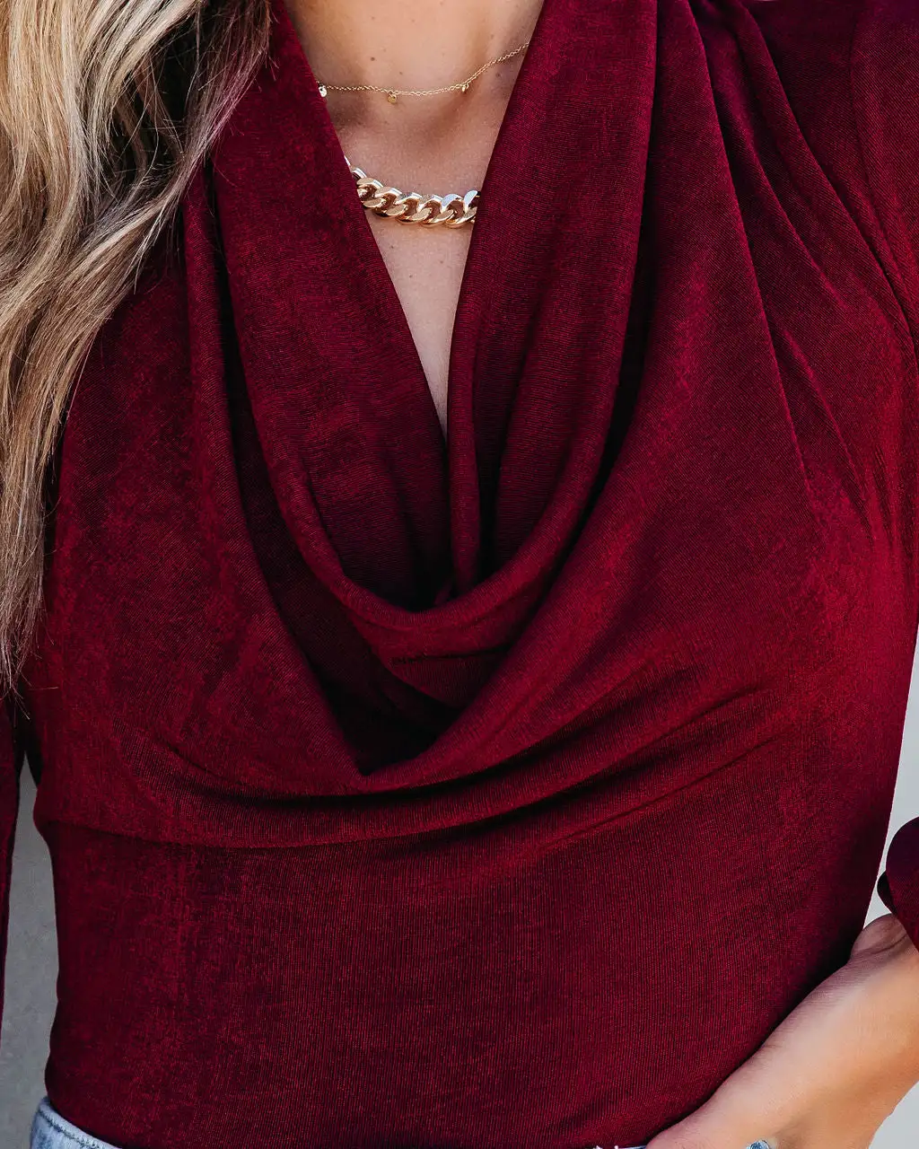 SKYL-002 You Go Girl Cowl Neck Drape Bodysuit - Wine - FINAL SALE 2 SKYL-002 You Go Girl Cowl Neck Drape Bodysuit - Wine - FINAL SALE - Image 2