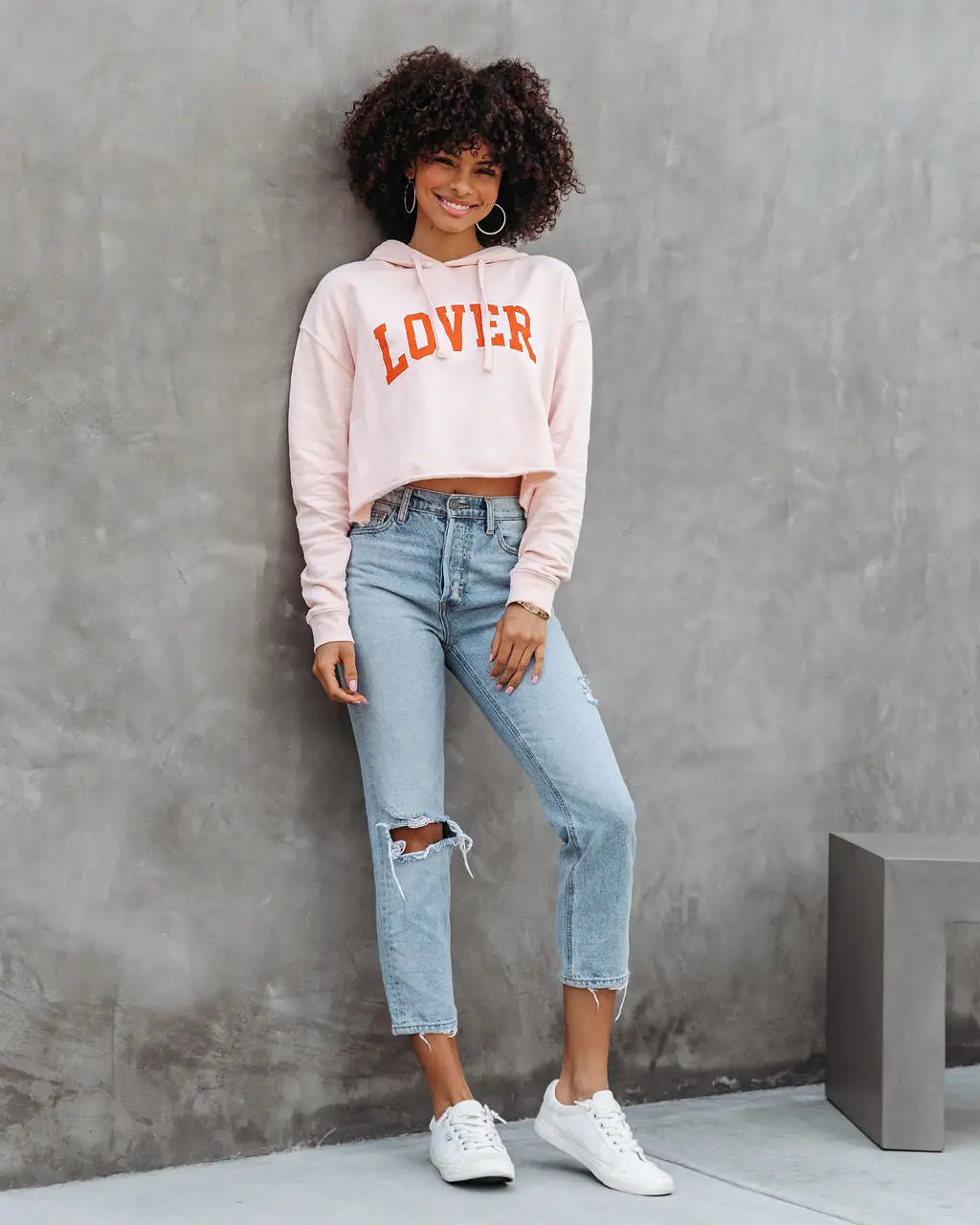 You're My Lover Cropped Hooded Sweatshirt - Blush - FINAL SALE 3 You're My Lover Cropped Hooded Sweatshirt - Blush - FINAL SALE - Image 3