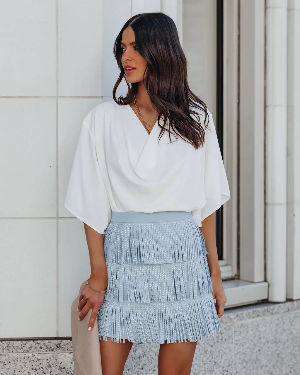 ENDL-001 Zoie Studded Fringe Mini Skirt - Blue - SALE 6 ENDL-001 Zoie Studded Fringe Mini Skirt - Blue - SALE - Image 6