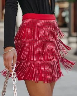 ENDL-001 Zoie Studded Fringe Mini Skirt - Poppy - FINAL SALE -clothes Sales ZoieStuddedFringeMiniSkirtPoppy20
