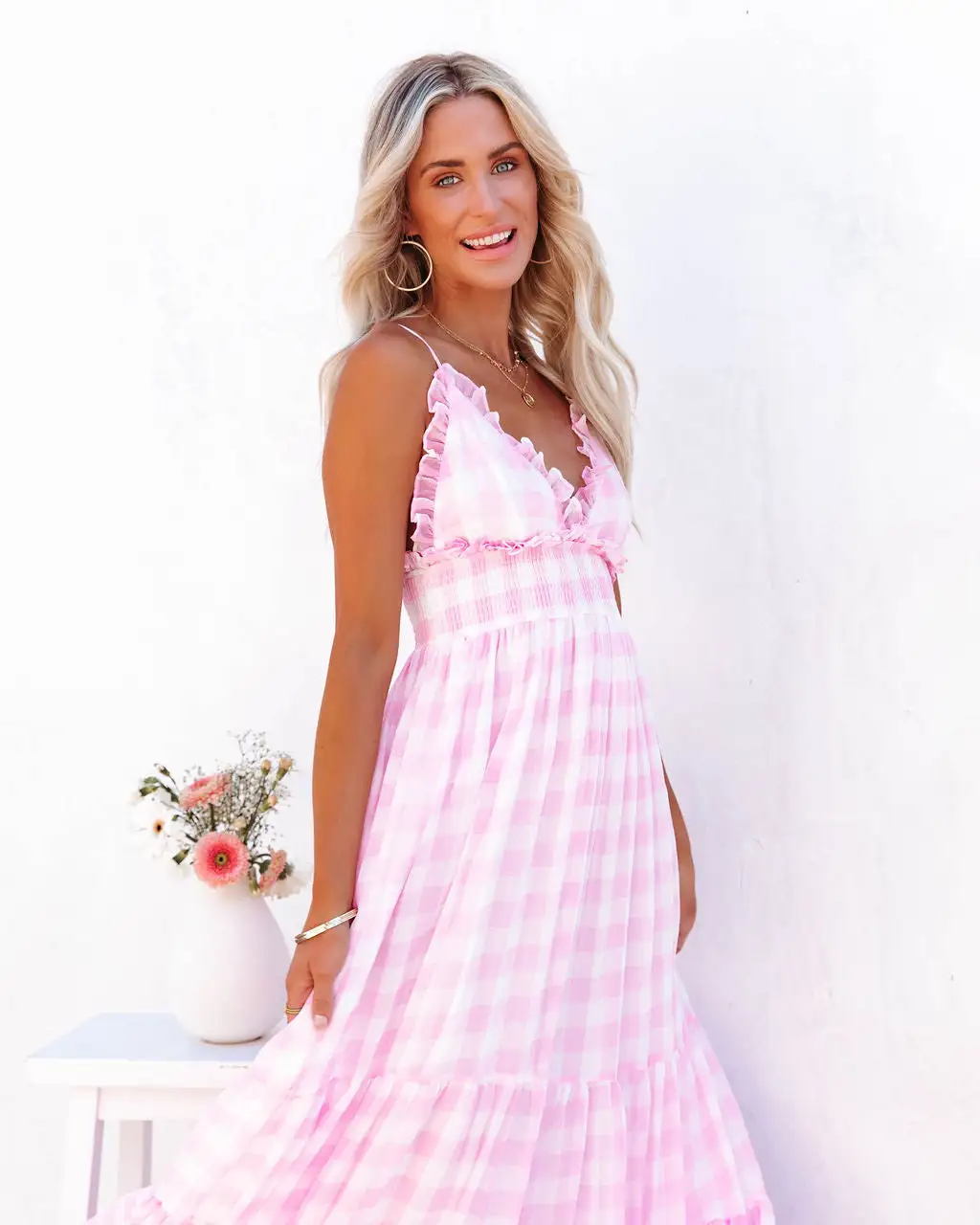 MABL-001 Adore You Gingham Ruffle Maxi Dress - Pink - LAST CHANCE 6 MABL-001 Adore You Gingham Ruffle Maxi Dress - Pink - LAST CHANCE - Image 6