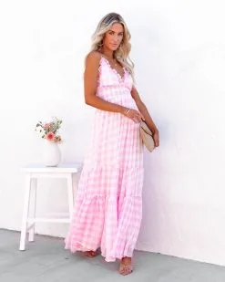 MABL-001 Adore You Gingham Ruffle Maxi Dress - Pink - LAST CHANCE 11 MABL-001 Adore You Gingham Ruffle Maxi Dress - Pink - LAST CHANCE -clothes Sales adoreyouginghamrufflemaxidresspink27