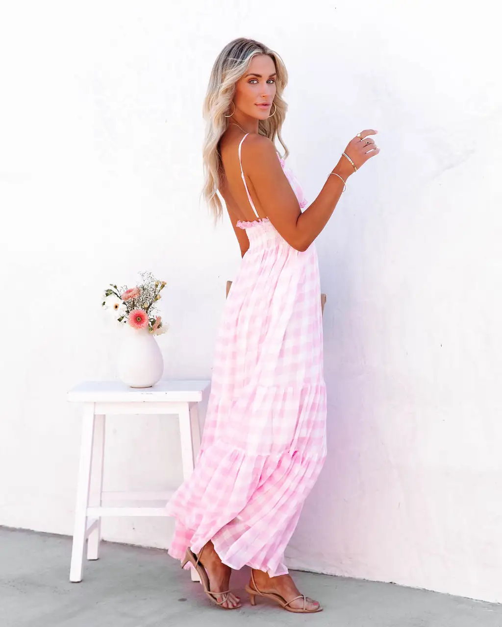 MABL-001 Adore You Gingham Ruffle Maxi Dress - Pink - LAST CHANCE 7 MABL-001 Adore You Gingham Ruffle Maxi Dress - Pink - LAST CHANCE - Image 7