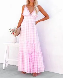 MABL-001 Adore You Gingham Ruffle Maxi Dress - Pink - LAST CHANCE 13 MABL-001 Adore You Gingham Ruffle Maxi Dress - Pink - LAST CHANCE -clothes Sales adoreyouginghamrufflemaxidresspink85