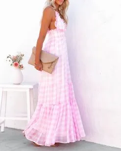 MABL-001 Adore You Gingham Ruffle Maxi Dress - Pink - LAST CHANCE 17 MABL-001 Adore You Gingham Ruffle Maxi Dress - Pink - LAST CHANCE -clothes Sales adoreyouginghamrufflemaxidresspink89