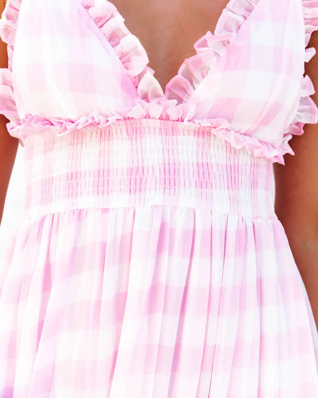 MABL-001 Adore You Gingham Ruffle Maxi Dress - Pink - LAST CHANCE 4 MABL-001 Adore You Gingham Ruffle Maxi Dress - Pink - LAST CHANCE - Image 4
