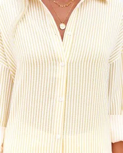 Aeryn Striped Button Down Blouse - Lemon - FINAL SALE -clothes Sales aerynstripedbuttondownblouselemon76
