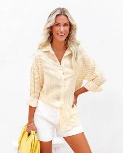 Aeryn Striped Button Down Blouse - Lemon - FINAL SALE -clothes Sales aerynstripedbuttondownblouselemon85