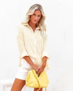 Aeryn Striped Button Down Blouse - Lemon - FINAL SALE -clothes Sales aerynstripedbuttondownblouselemon88