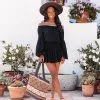 Aflame Cotton Pocketed Off The Shoulder Mini Dress - Black - FINAL SALE