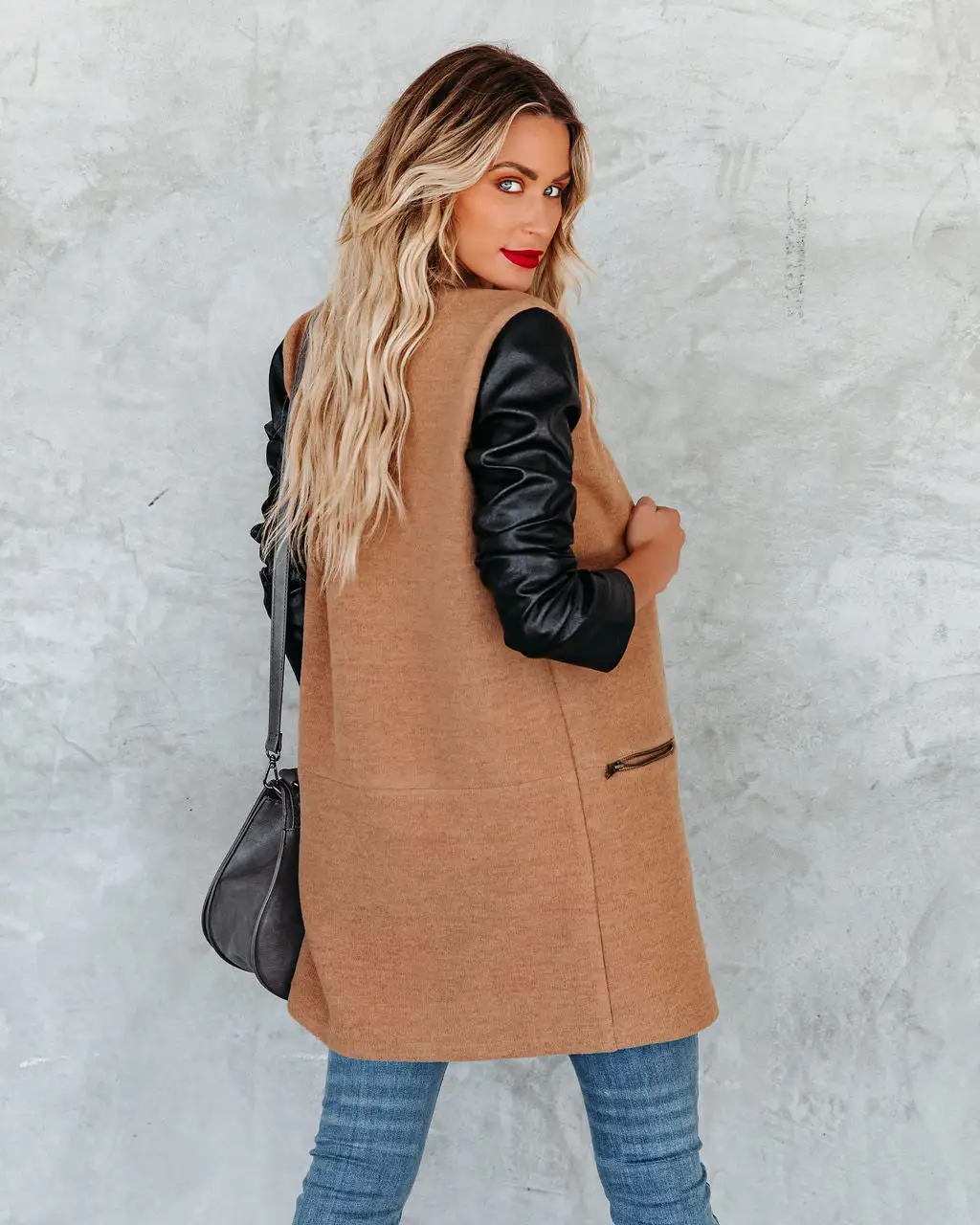 Aisley Pocketed Faux Leather Coat - Camel - FINAL SALE 2 Aisley Pocketed Faux Leather Coat - Camel - FINAL SALE - Image 2
