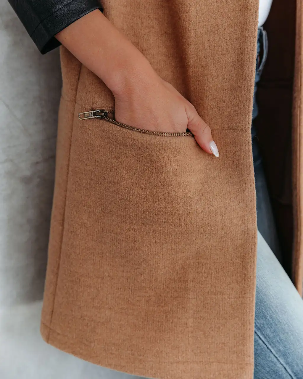 Aisley Pocketed Faux Leather Coat - Camel - FINAL SALE 4 Aisley Pocketed Faux Leather Coat - Camel - FINAL SALE - Image 4