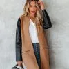 Aisley Pocketed Faux Leather Coat - Camel - FINAL SALE