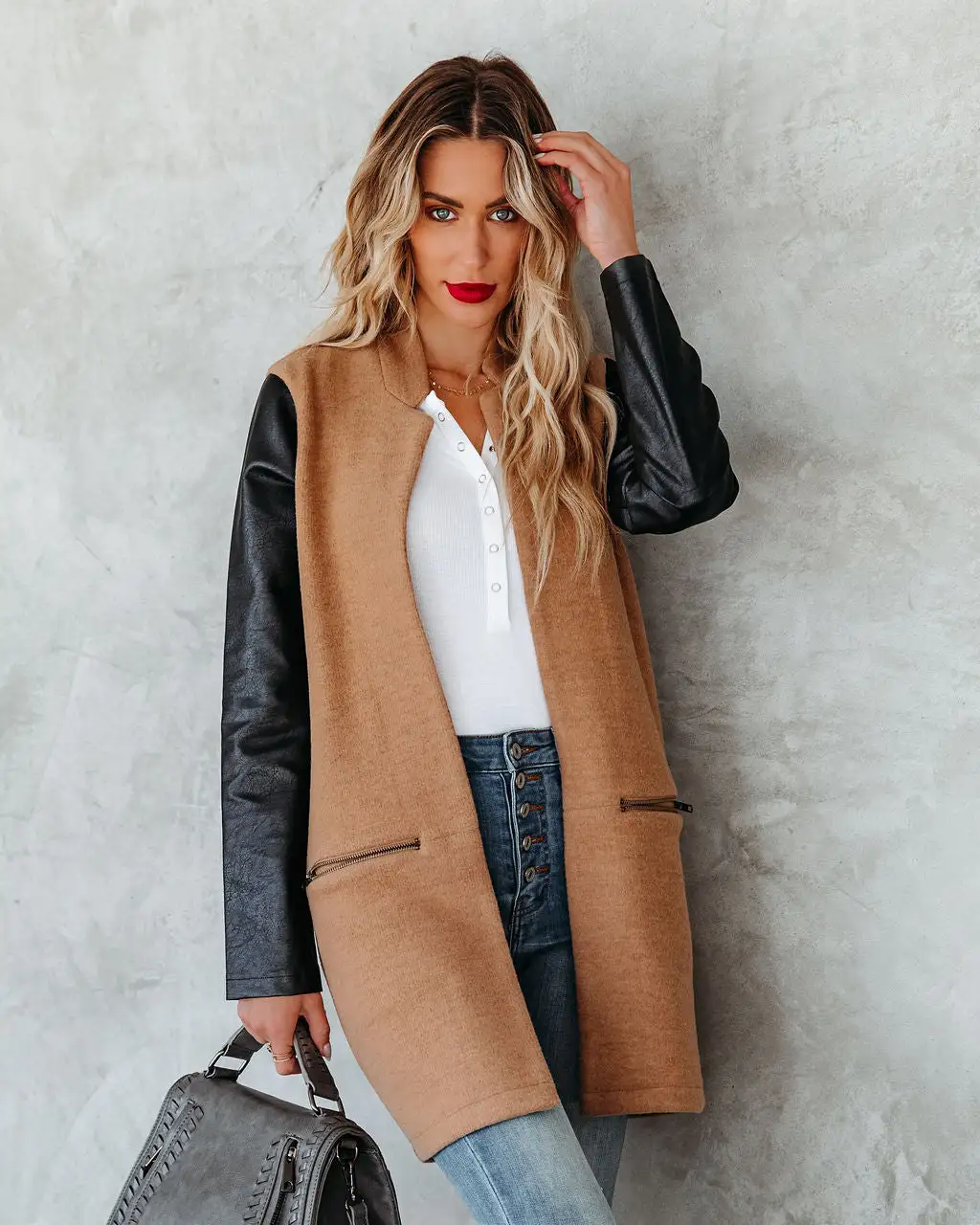 Aisley Pocketed Faux Leather Coat - Camel - FINAL SALE 1 Aisley Pocketed Faux Leather Coat - Camel - FINAL SALE