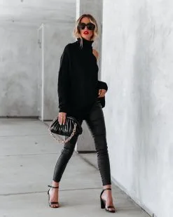 &MER-001 A La Mode Cutout Turtleneck Knit Sweater - Black - FINAL SALE -clothes Sales alamodecutoutturtleneckknitsweaterblack53