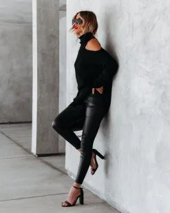 &MER-001 A La Mode Cutout Turtleneck Knit Sweater - Black - FINAL SALE -clothes Sales alamodecutoutturtleneckknitsweaterblack56