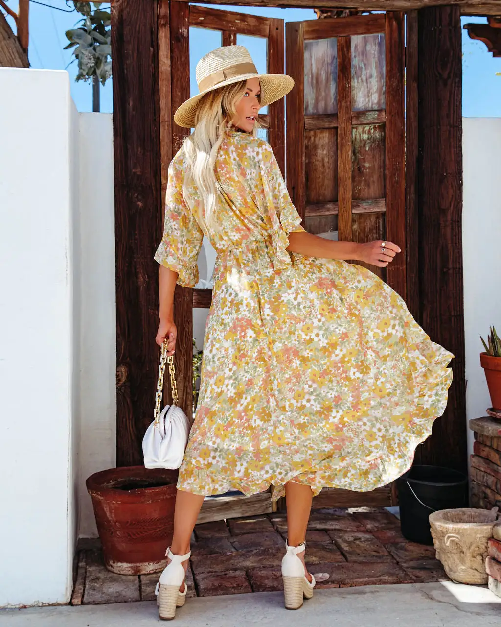 Alianna Floral Ruffle Midi Dress - Lemon - FINAL SALE 2 Alianna Floral Ruffle Midi Dress - Lemon - FINAL SALE - Image 2