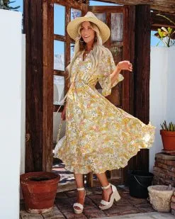 Alianna Floral Ruffle Midi Dress - Lemon - FINAL SALE 16 Alianna Floral Ruffle Midi Dress - Lemon - FINAL SALE -clothes Sales aliannafloralrufflemididresslemon65