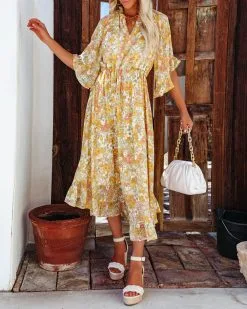 Alianna Floral Ruffle Midi Dress - Lemon - FINAL SALE 13 Alianna Floral Ruffle Midi Dress - Lemon - FINAL SALE -clothes Sales aliannafloralrufflemididresslemon72
