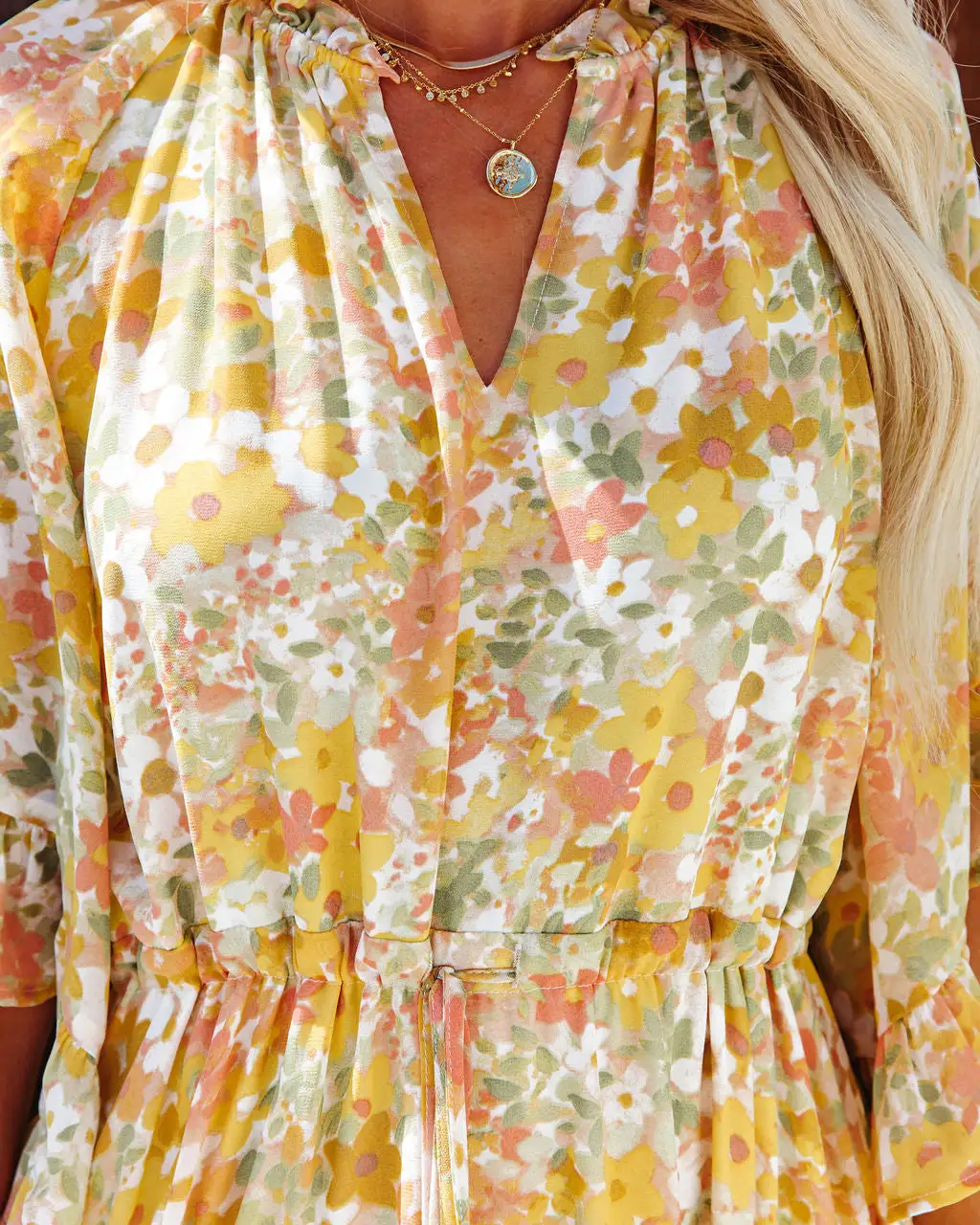 Alianna Floral Ruffle Midi Dress - Lemon - FINAL SALE 4 Alianna Floral Ruffle Midi Dress - Lemon - FINAL SALE - Image 4