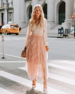 STRU-001 Allegro Ruffle Tulle Midi Skirt - Mauve - FINAL SALE