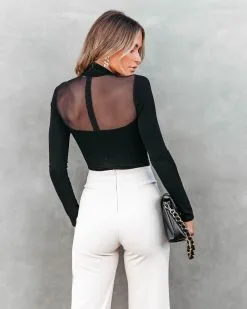 FORE-001 All Eyes On Me Sheer Mock Neck Bodysuit - Black -clothes Sales alleyesonmesheermockneckbodysuitblackandcarterfrontcreasewidelegpantsnude51