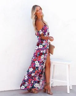 OLIV-001 All The Flowers Off The Shoulder Maxi Dress - Orange Lavender - FINAL SALE -clothes Sales alltheflowersofftheshouldermaxidressorangelavender50