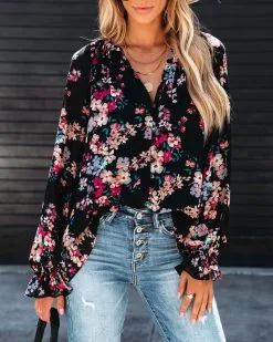 Always A Wildflower Chiffon Blouse - Black - FINAL SALE 10 Always A Wildflower Chiffon Blouse - Black - FINAL SALE -clothes Sales alwaysawildflowerchiffonblouseblack104