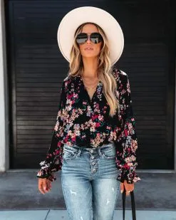 Always A Wildflower Chiffon Blouse - Black - FINAL SALE 12 Always A Wildflower Chiffon Blouse - Black - FINAL SALE -clothes Sales alwaysawildflowerchiffonblouseblack128