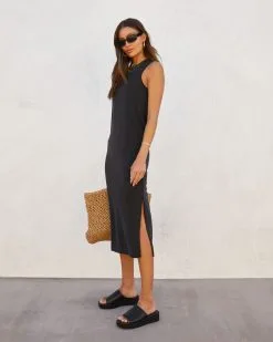 Cammie Side Slit Maxi Dress - Black -clothes Sales alwaysonpointfauxleatherpocketedshortsred3751