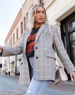 LUSH-001 Always The One Plaid Pocketed Blazer - FINAL SALE