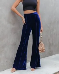 SALT-001 Amani High Rise Velvet Flare Pants - Cobalt Blue - FINAL SALE