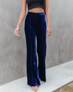 SALT-001 Amani High Rise Velvet Flare Pants - Cobalt Blue - FINAL SALE -clothes Sales amanihighrisevelvetflarepantscobaltblue42