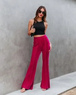 SALT-001 Amani High Rise Velvet Flare Pants - Fuchsia - FINAL SALE -clothes Sales amanihighrisevelvetflarepantsfuchsia105